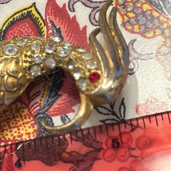 Vintage 30’s Bird of Paradise pot metal w/vermeil/rhinestones brooch 5 3/8” - Picture 11 of 14